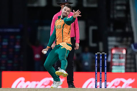 Aiden Markram bowls against West Indies